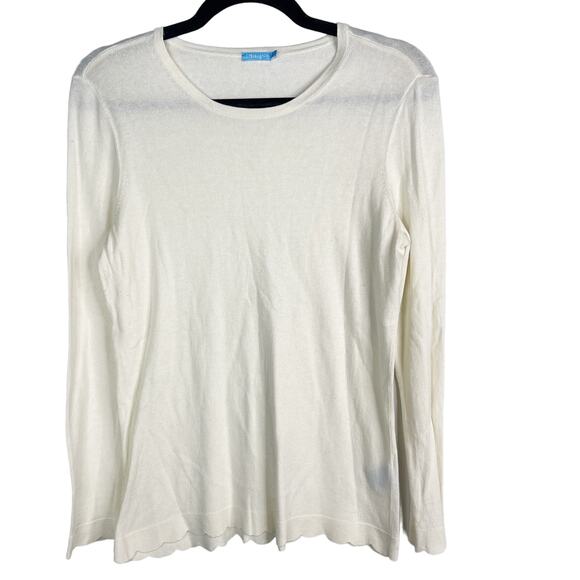 J McLaughlin Small Off White Henri Cotton Cashmere Scallop Hem Crew Neck Sweater - Picture 1 of 7